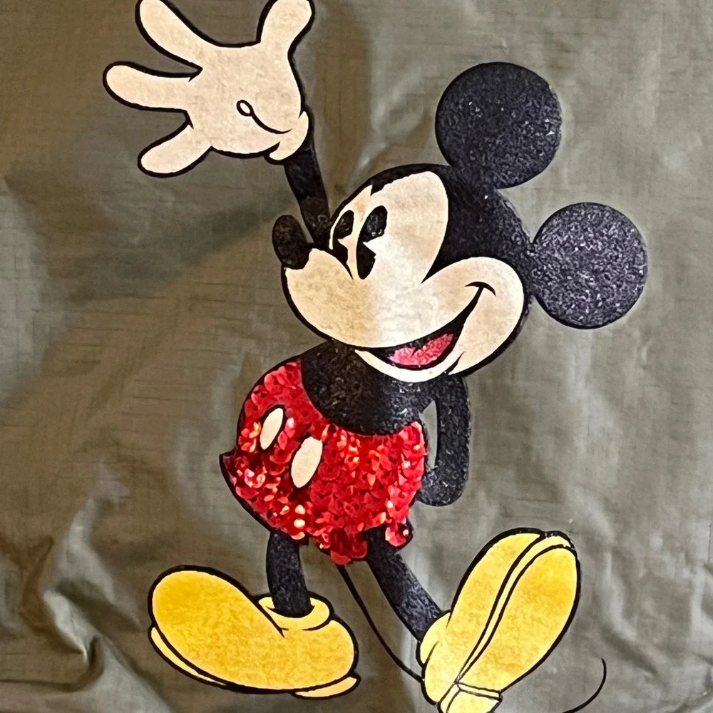 Disney Green Sequin Glitter Mickey Mouse Nylon Zippered Tote Bag 17